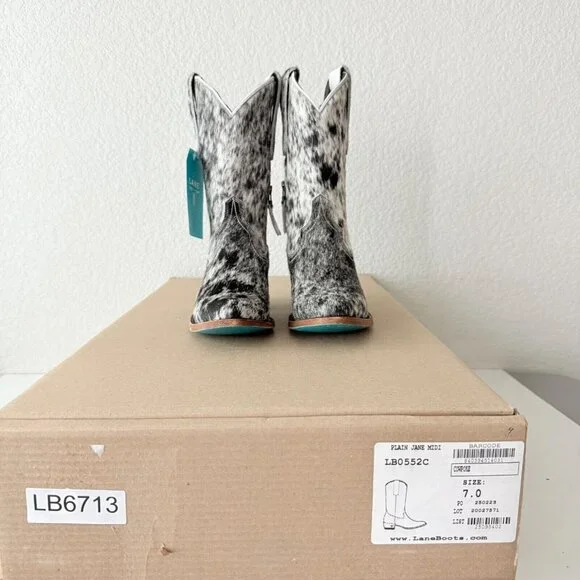 NEW Lane PLAIN JANE Hair on Hide Womens Cowboy Boots 7 Mid Calf Cowhide Western - Picture 10 of 11